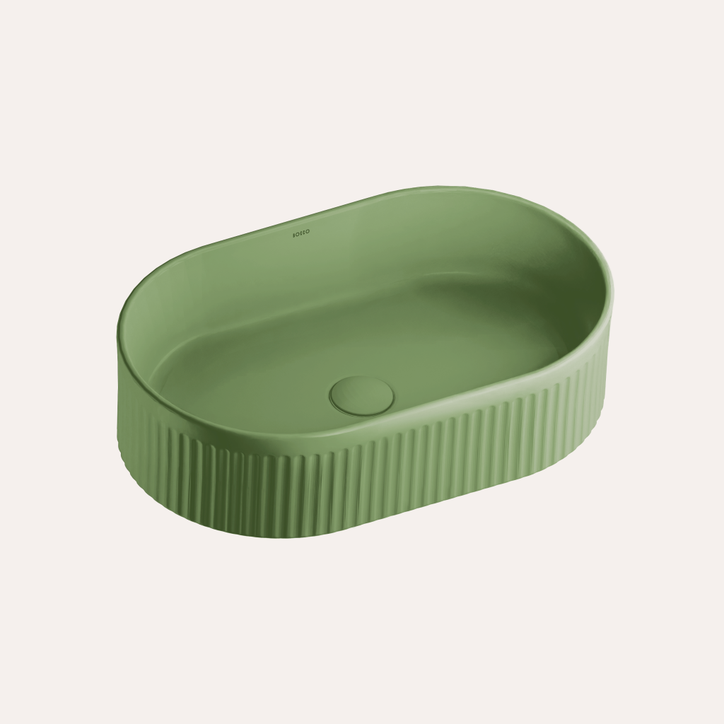 Umywalka nablatowa Pleat owalna – sage green – Kolekcja Pleat – BOCCO Umywalka nablatowa Pleat owalna – sage green - Kolekcja Pleat - BOCCO