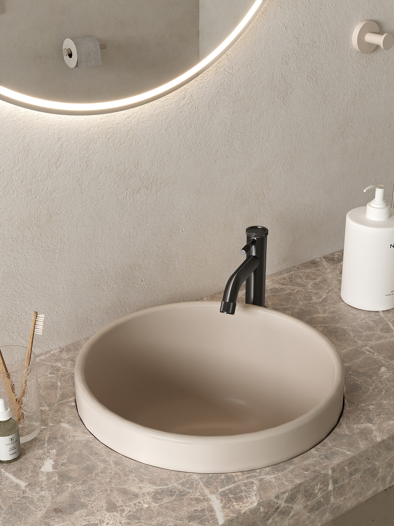 Bateria umywalkowa nablatowa niska Liora – gun metal – Kolekcja Liora – BOCCO