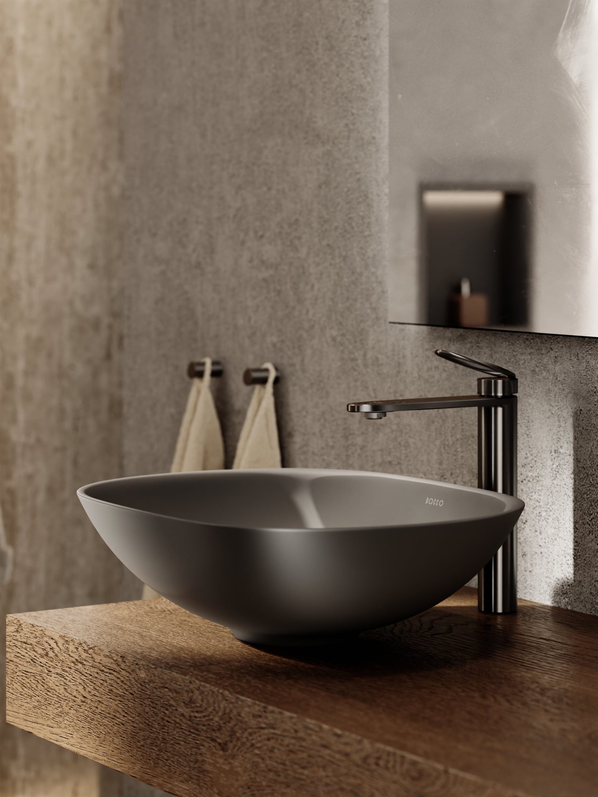 Bateria umywalkowa nablatowa wysoka Essia – gun metal - Kolekcja Essia - BOCCO
