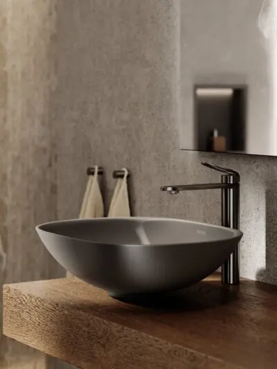 Bateria umywalkowa nablatowa wysoka Essia – gun metal