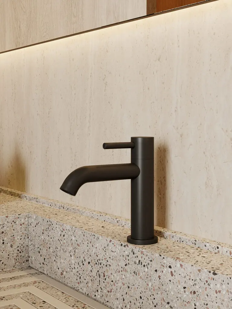 Bateria umywalkowa nablatowa niska Structa – czarny mat