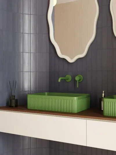 Umywalka nablatowa Pleat prostokątna – sage green