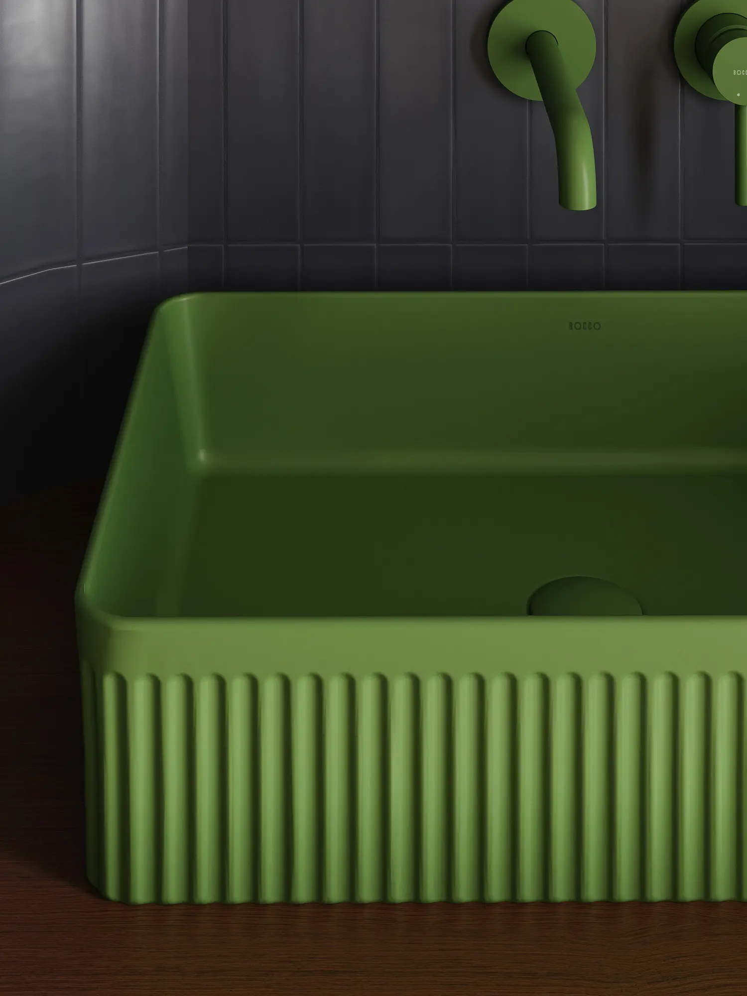 Umywalka nablatowa Pleat prostokątna – sage green