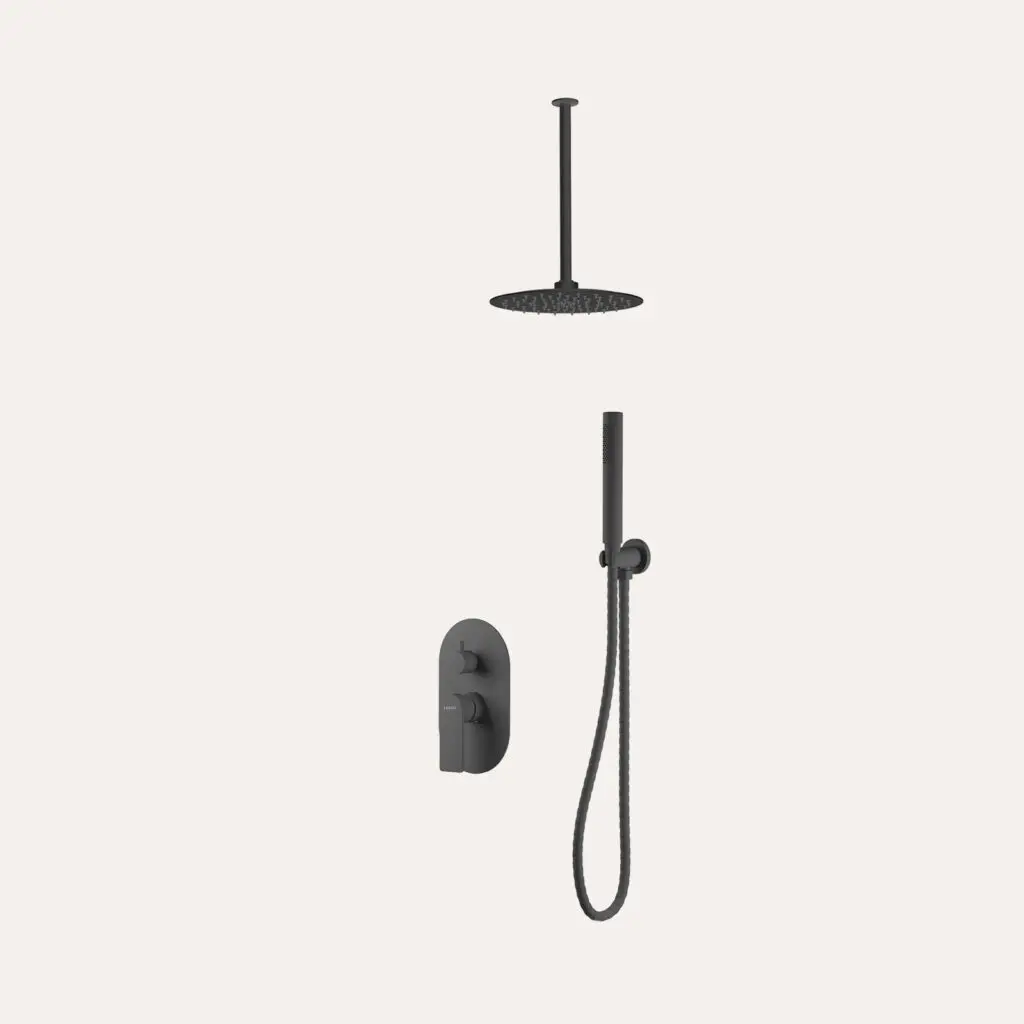 Zestaw prysznicowy podtynkowy z deszczownicą sufitową Arcos – czarny mat Zestaw prysznicowy podtynkowy z deszczownicą sufitową Arcos - czarny mat